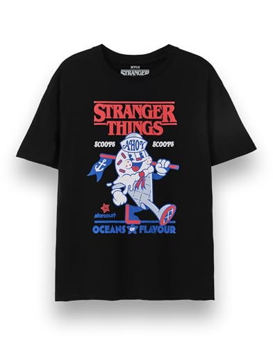 Stranger Things Unisex T-Shirt | Adults Scoops Ahoy Kurzarm-T-Shirt mit Grafik in Schwarz | Vintage Klassisches 80er-Jahre-EIS Starcourt Old School Apparel Top | Netflix-TV-Show Merchandise-Geschenk von Stranger Things