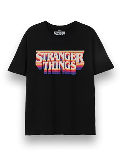 Stranger Things Unisex T-Shirt | Erwachsene Retro Logo Kurzärmeliges Grafik-T-Shirt in Schwarz | Hawkins Vintage Klassisches 80er Jahre Old School Apparel Top | Netflix-TV-Show Merchandise-Geschenk von Stranger Things