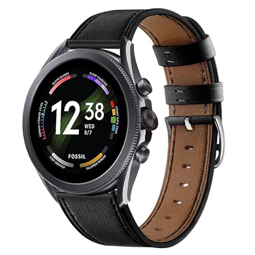 Strap-it Leder Schwarz - Passend für Fossil Gen 6 - Armband für Smartwatch - Ersatzarmband - 44mm von Strap-it