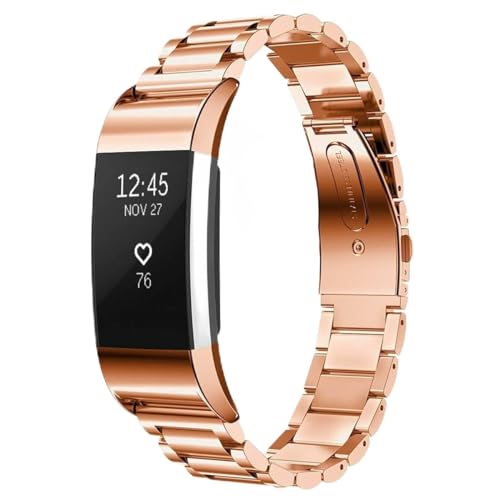 Strap-it Gliederarmband Rosa gold - Passend für Fitbit Charge 2 - Armband für Smartwatch - Ersatzarmband Edelstahl - für Damen und Herren - Zubehör passend für Fitbit Charge 2 von Strap-it