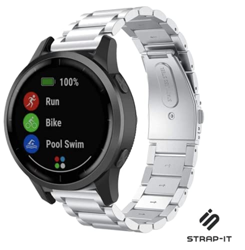 Strap-it Gliederarmband Silber - Passend für Garmin Vivoactive 4 - Armband für Smartwatch - Ersatzarmband Edelstahl - für Damen und Herren - Zubehör passend für Garmin Vivoactive 4 von Strap-it