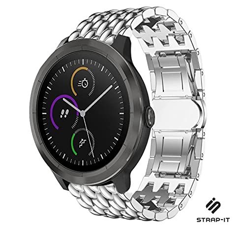 Strap-it Gliederarmband Silber - Passend für Garmin Vivoactive 4 - Armband für Smartwatch - Ersatzarmband Edelstahl - für Damen und Herren - Zubehör passend für Garmin Vivoactive 4 von Strap-it