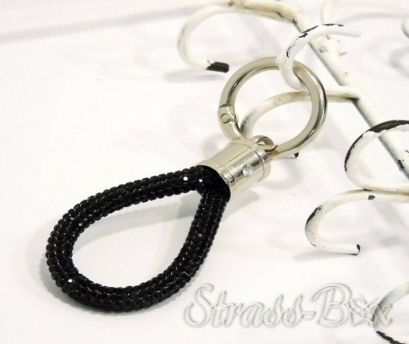 Mini Schlüsselanhänger Jet/Schwarz Silber 14cm in Schlaufe von StrassBox