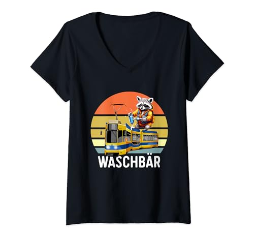 Waschbär Straßenbahn Kinder Spaß | Straßenbahn Modell BE 4/8 T-Shirt mit V-Ausschnitt Waschbär Straßenbahn Kinder Spaß | Straßenbahn Modell BE 4/8 T-Shirt mit V-Ausschnitt von Straßenbahn Herzschlag Straßenbahnfahrer Geschenk