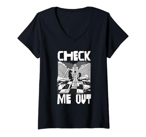 Damen Check Me Out Schach-Enthusiasten-Spaß T-Shirt mit V-Ausschnitt Damen Check Me Out Schach-Enthusiasten-Spaß T-Shirt mit V-Ausschnitt von Strategic Chess Enthusiast Humor Board Game