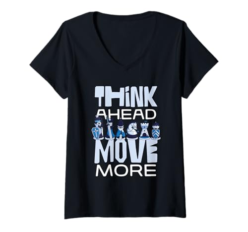Damen Denke voraus, bewege mehr Schachmotivation T-Shirt mit V-Ausschnitt Damen Denke voraus, bewege mehr Schachmotivation T-Shirt mit V-Ausschnitt von Strategic Chess Enthusiast Humor Board Game