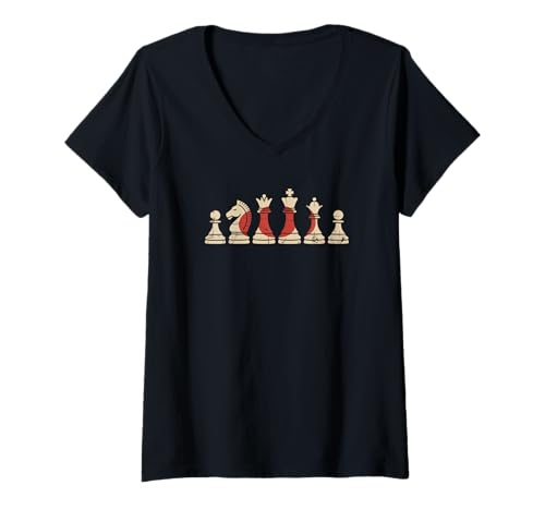 Damen Japan Flagge Schachfiguren Japanischer Schachspieler T-Shirt mit V-Ausschnitt von Strategic Chess Player Apparel Co.