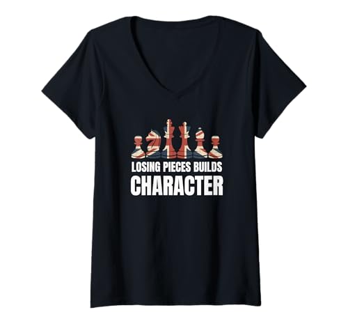 Damen Losing Pieces Builds Character Schachfiguren mit britischer Flagge T-Shirt mit V-Ausschnitt Damen Losing Pieces Builds Character Schachfiguren mit britischer Flagge T-Shirt mit V-Ausschnitt von Strategic Chess Player Apparel Co.