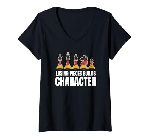 Damen Losing Pieces baut Charakter deutsche Flagge Schachfiguren T-Shirt mit V-Ausschnitt Damen Losing Pieces baut Charakter deutsche Flagge Schachfiguren T-Shirt mit V-Ausschnitt von Strategic Chess Player Apparel Co.