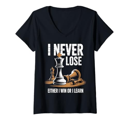Damen Lustiger Spruch I Never Lose Either I Win or I Learn Chess T-Shirt mit V-Ausschnitt Damen Lustiger Spruch I Never Lose Either I Win or I Learn Chess T-Shirt mit V-Ausschnitt von Strategy Game Humor for Players Friends Dad Nerds