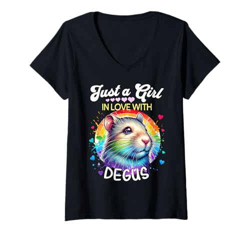 Damen Degu Girl Mädchen Liebt Degu T-Shirt mit V-Ausschnitt Damen Degu Girl Mädchen Liebt Degu T-Shirt mit V-Ausschnitt von Strauchratte Ich Liebe Degu Designs Für Damen