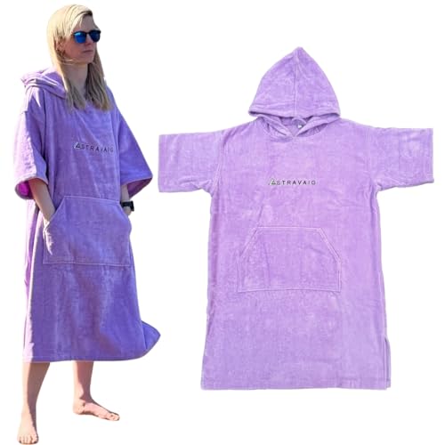 Frottee-Poncho für Erwachsene und Kinder (350 g/m²) – leicht zu wechselnder Frottee-Bademantel zum Schwimmen, Surfen, Wildschwimmen, Strand (Flieder, S-M) von Stravaig