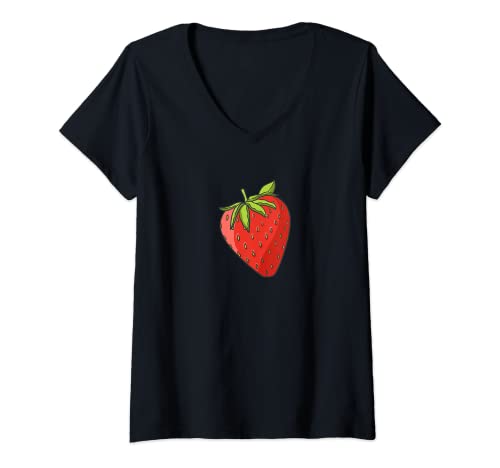 Damen Erdbeeren Erdbeerfrucht (Erdbeere, Erdbeere) T-Shirt mit V-Ausschnitt von Strawberries Strawberry Fruit (Strawberrie Strawbe