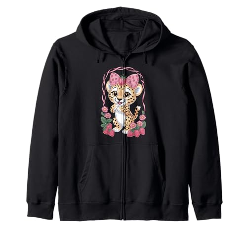 Gepard Erdbeere Kokette Schleife Geburtstag Mädchen Kinder Leopard Kapuzenjacke Gepard Erdbeere Kokette Schleife Geburtstag Mädchen Kinder Leopard Kapuzenjacke von Strawberry Coquette Cheetah Tees NYC