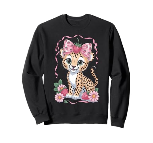 Gepard Erdbeere Kokette Schleife Geburtstag Mädchen Kinder Leopard Sweatshirt von Strawberry Coquette Cheetah Tees NYC