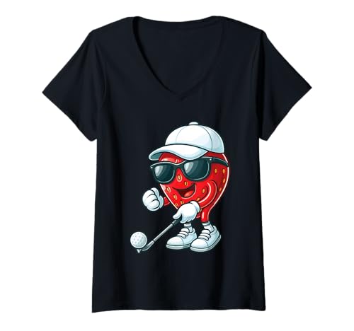 Damen Strawberry Golfing Golfer T-Shirt mit V-Ausschnitt Damen Strawberry Golfing Golfer T-Shirt mit V-Ausschnitt von Strawberry Fruit