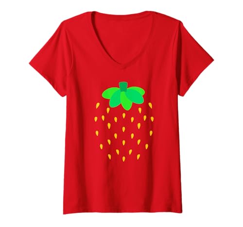 Damen Garten Süße Rote Erdbeere T-Shirt mit V-Ausschnitt von Strawberry Fruits Lover Artwork