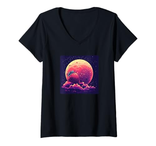 Damen Rotes Erdbeer-Mond-Kostüm T-Shirt mit V-Ausschnitt Damen Rotes Erdbeer-Mond-Kostüm T-Shirt mit V-Ausschnitt von Strawberry Moon Outfit