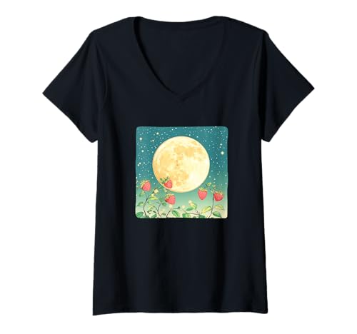 Damen Vollmond Obst Erdbeere Kostüm T-Shirt mit V-Ausschnitt Damen Vollmond Obst Erdbeere Kostüm T-Shirt mit V-Ausschnitt von Strawberry Moon Outfit