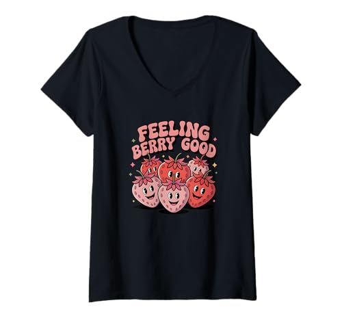 Damen Feeling Berry Good Erdbeerfrucht-Design für Beerenliebhaber T-Shirt mit V-Ausschnitt Damen Feeling Berry Good Erdbeerfrucht-Design für Beerenliebhaber T-Shirt mit V-Ausschnitt von Strawberry Print Cute Berry Art