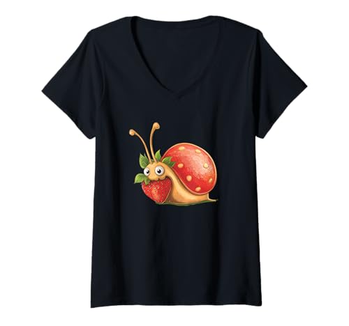 Damen Süßes Schnecke mit Erdbeere Kostüm für Schnecken und Beeren T-Shirt mit V-Ausschnitt Damen Süßes Schnecke mit Erdbeere Kostüm für Schnecken und Beeren T-Shirt mit V-Ausschnitt von Strawberry Snail