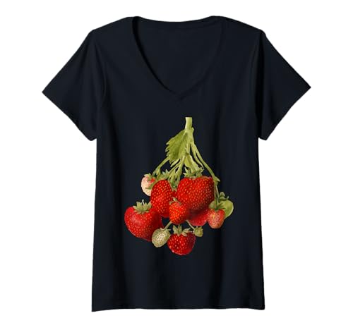 Damen Erdbeerpflanze Pomologische Botanische Vektor-Illustration T-Shirt mit V-Ausschnitt Damen Erdbeerpflanze Pomologische Botanische Vektor-Illustration T-Shirt mit V-Ausschnitt von Strawberry Tees and Foodie and Veggie Gifts taiche