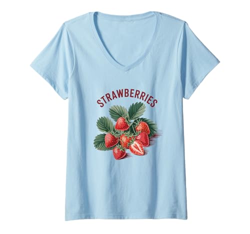 Damen Vintage Erdbeerfruchtkunst rote Beere Illustration Design T-Shirt mit V-Ausschnitt Damen Vintage Erdbeerfruchtkunst rote Beere Illustration Design T-Shirt mit V-Ausschnitt von Strawberry print design