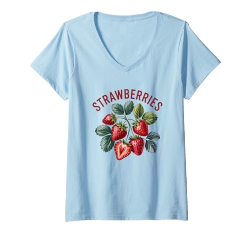 Damen Vintage Erdbeerfruchtkunst rote Beere Illustration Design T-Shirt mit V-Ausschnitt Damen Vintage Erdbeerfruchtkunst rote Beere Illustration Design T-Shirt mit V-Ausschnitt von Strawberry print design