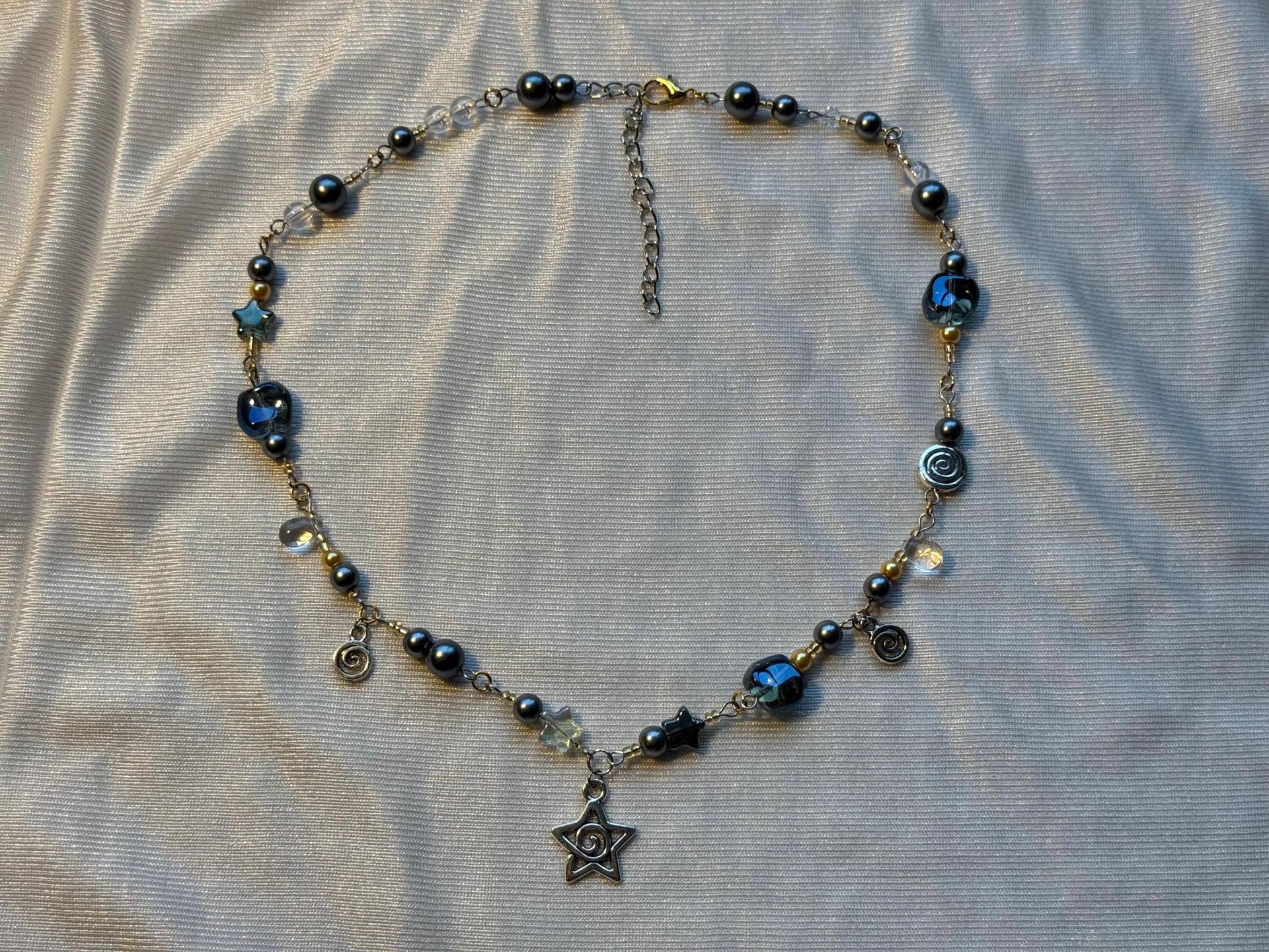 Coraline Necklace - Whimsical Fairycore Whimsygoth Alternative Unique Swirl Blue Shiny Fantasy Reader Dark Academia Autumn Fall Witch von Strawberrycupcake222