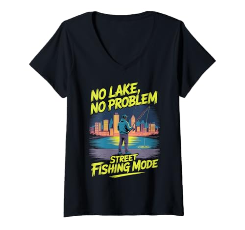 Damen No Lake No Problem – Street Fishing Urban Angler T-Shirt mit V-Ausschnitt von Street Cast Society Urban Fishing Lifestyle
