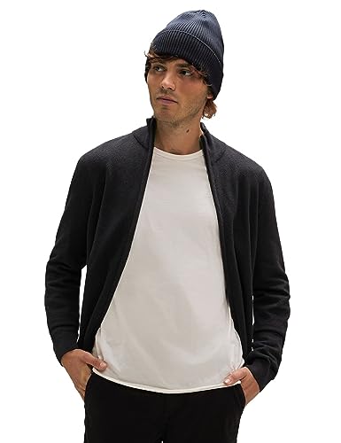 Street One MEN Herren LOS fine Structured Knit Zip Jacket Cardigan, Black, Large von Street One MEN