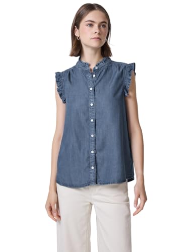 Street One Studio Damen 3411576 Bluse mit Rüschendetails, Medium Blue Soft Washed, 44 von Street One Studio
