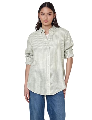 Street One Studio Damen F345407 Gestreifte Leinen-Hemdbluse, Peridot Green, 36 von Street One Studio