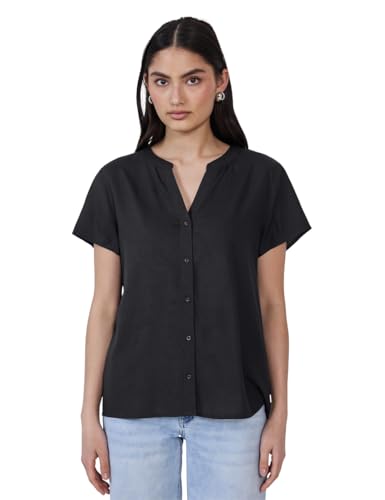 Street One Studio Damen F345668 Kurzarmbluse in Unifarbe, Schwarz, 36 von Street One Studio