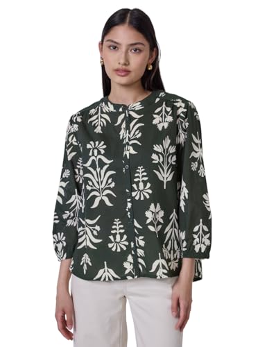 Street One Studio Damen F345674 Gemusterte Baumwollbluse, Desert Pine Green, 42 von Street One Studio