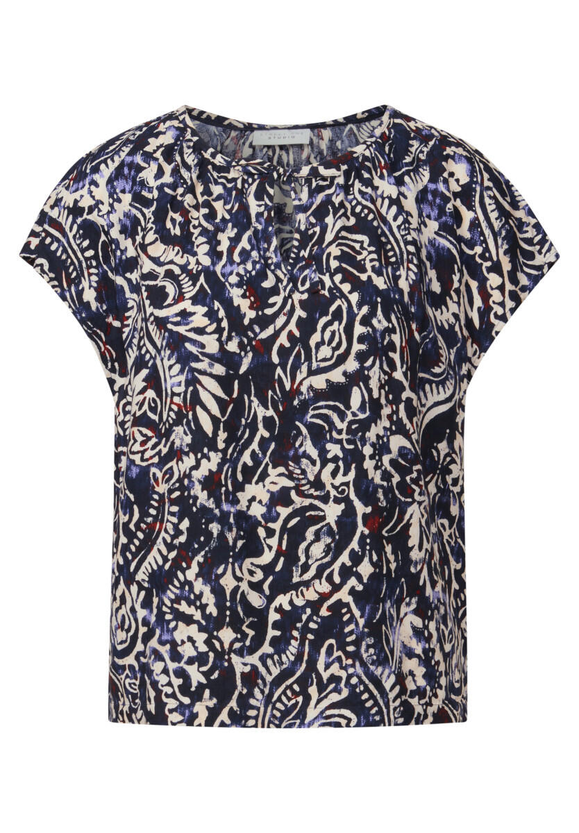 Street One Studio - Gemusterte Bluse mit Raffung blau - Gr. - 34 von Street One Studio