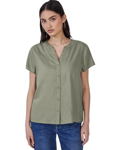 Street One Studio Damen F345668 Kurzarmbluse in Unifarbe, Pale Mud Green, 36 von Street One Studio