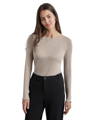 STREET ONE Damen A321982 Glitzerndes Shirt,Beige, 46 von STREET ONE