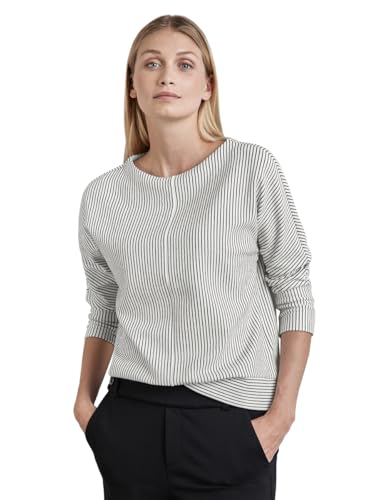 STREET ONE Damen A322225 Gestreiftes Struktur-Shirt, Schwarz, 44 EU von STREET ONE