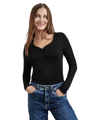 STREET ONE Damen A322430 Shirt mit Herzausschnitt,Schwarz, 42 von STREET ONE