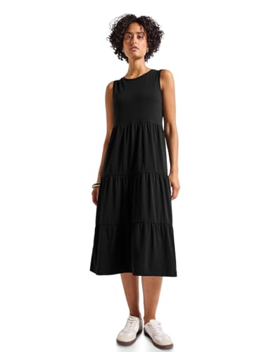 STREET ONE Damen 1408844 Jersey-Kleid mit Volants, Black, 36 von STREET ONE