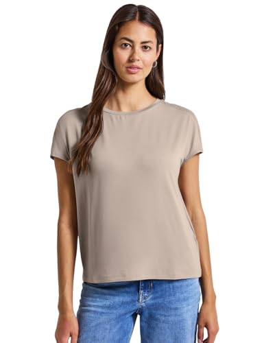 STREET ONE Damen 3226969 Jersey-Shirt mit Mesh-Detail, Morning beige, 46 von STREET ONE