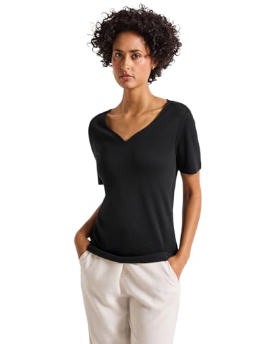 STREET ONE Damen 3227205 T-Shirt mit Herzausschnitt, Black, 38 von STREET ONE