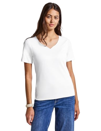 STREET ONE Damen 3227205 T-Shirt mit Herzausschnitt, White, 36 von Street One
