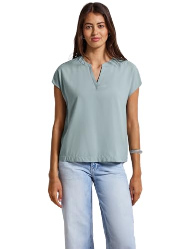 STREET ONE Damen 3411644 Split Neck Bluse in Unifarbe, Arona Blue, 34 von STREET ONE
