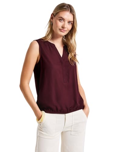 STREET ONE Damen 3411962 Blusentop in Unifarbe, Dark Cherry red, 38 von STREET ONE