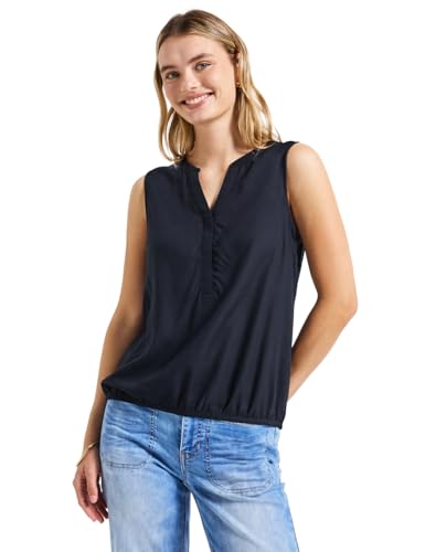 STREET ONE Damen 3411962 Blusentop in Unifarbe, deep Blue, 36 von STREET ONE
