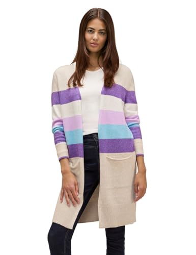 STREET ONE Damen A253690 Strickjacke Lang Gestreift, Spring Sand Melange, 42 von STREET ONE