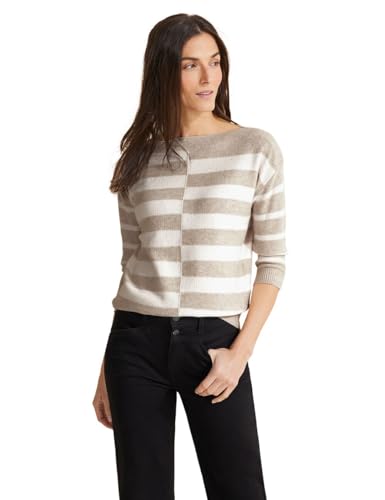 STREET ONE Damen Gestreifter Pullover, spring sand melange, 42 von Street One