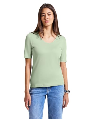 STREET ONE Damen A317666 T-Shirt in Unifarbe, Soft Jade Green, 44 von STREET ONE